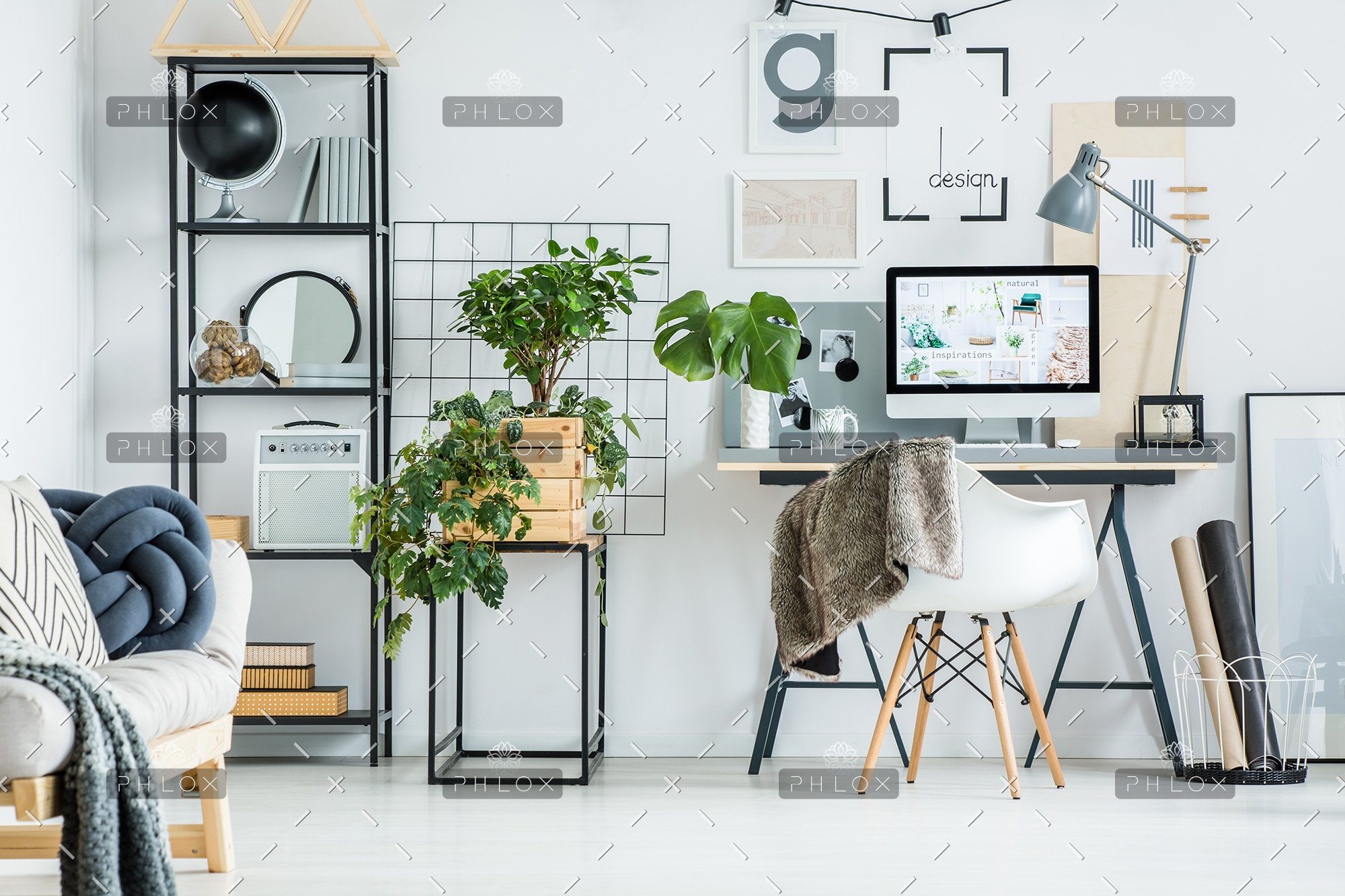 A Designer Desk Simple Home Office With Tree PBXRXYB
