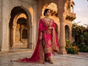 Ivory Organza Floral Gota Patti Suit